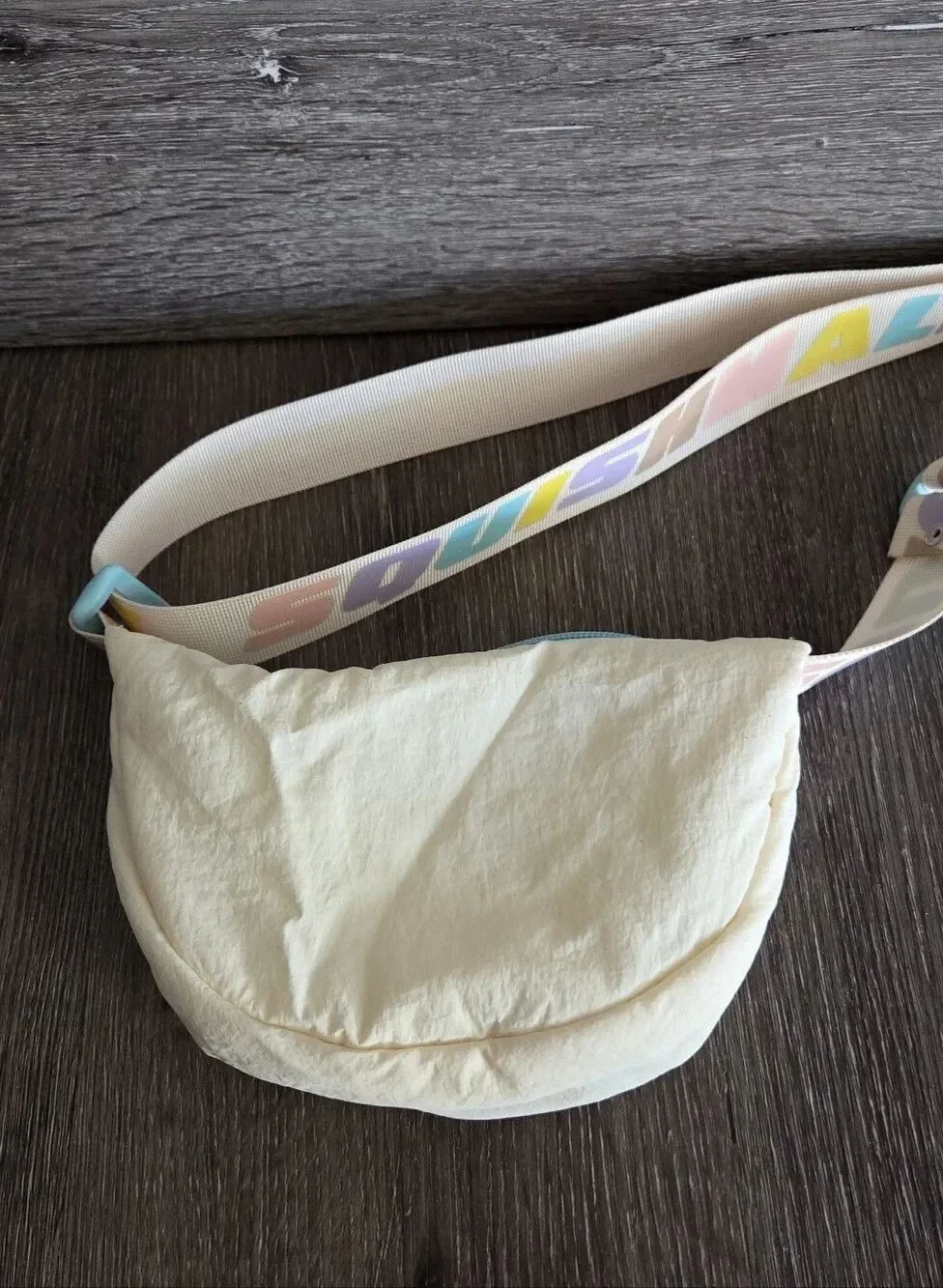 Squishmallows Pastel Blue & Cream Kids Crossbody Bag with Rainbow Logo Strap
